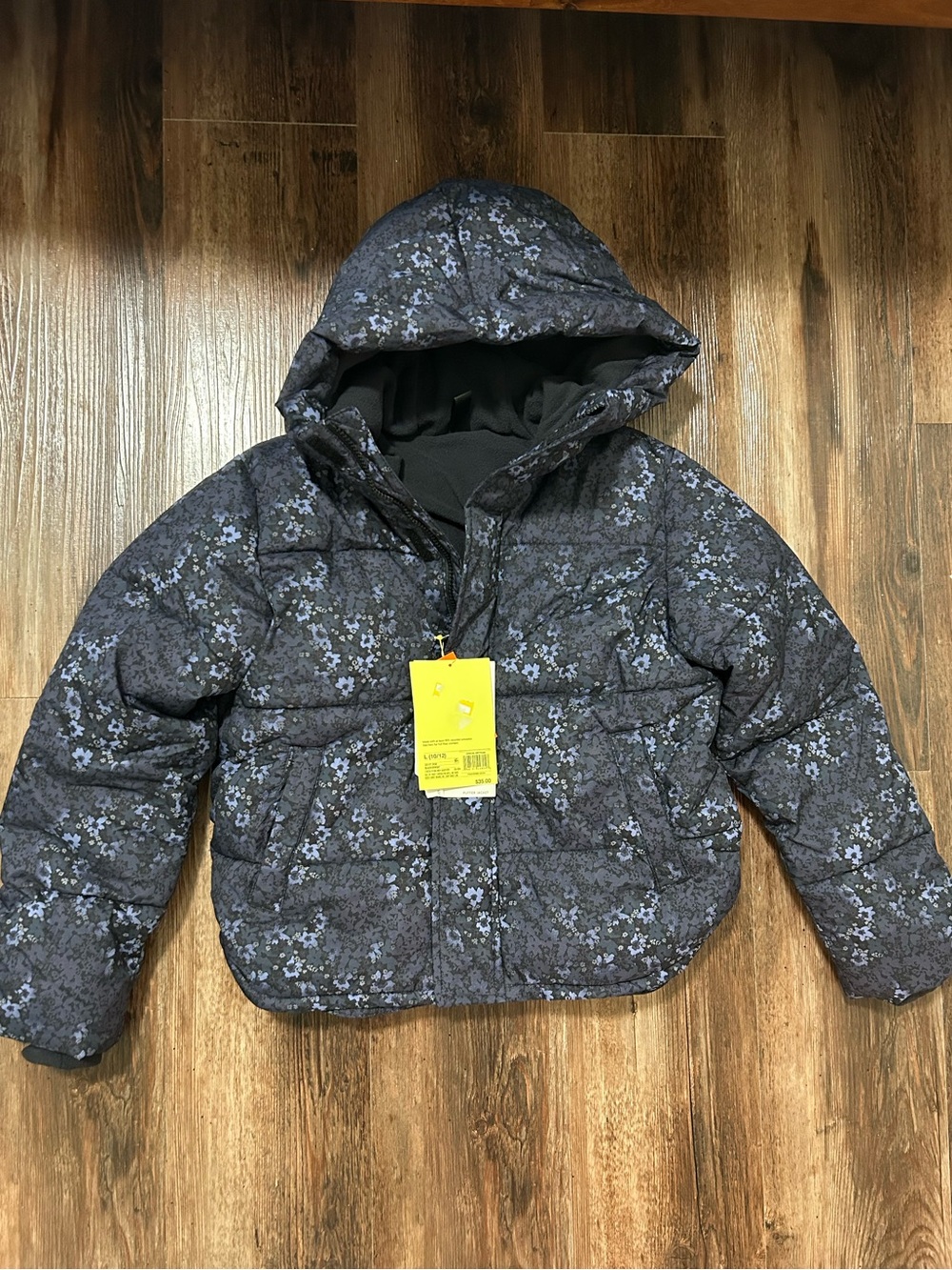 NWT All in Motion Girls Floral Puffer Jacket Warmest Heavyweight Hooded Coat